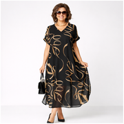 Nora | V-Ausschnitt, elegantes und einfaches schwarzes bedrucktes Kleid