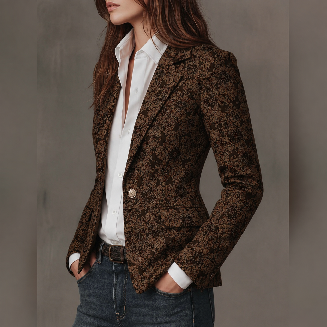 Blazer Jacquard Entalhado com Padrão Paisley para Mulher