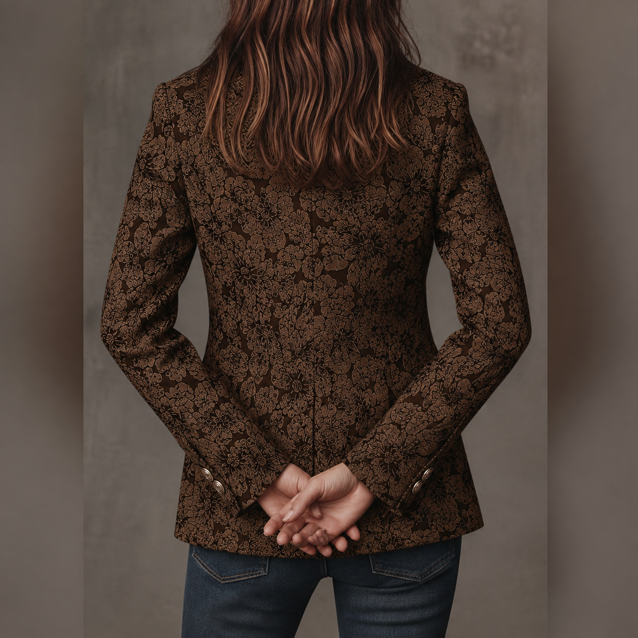 Blazer Jacquard Entalhado com Padrão Paisley para Mulher