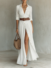 Clara - Vestido maxi de linho branco com pregas