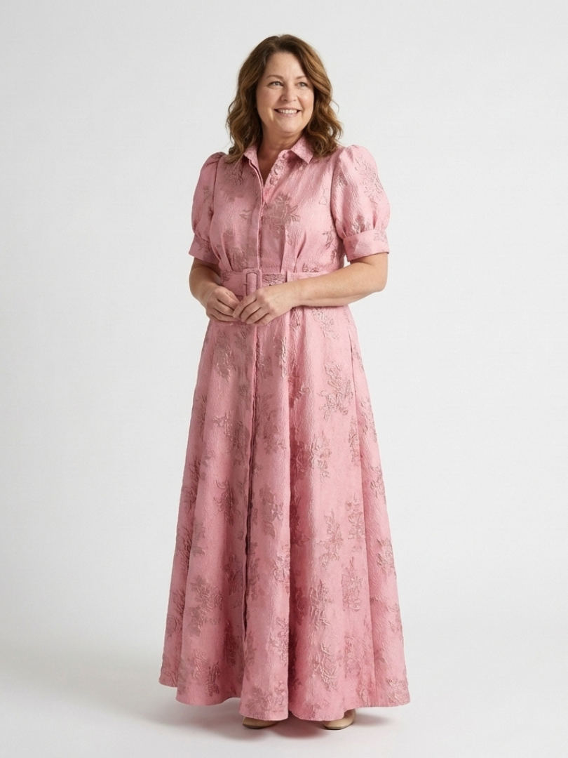 Xanthea | Kurzärmeliges Maxi- Hemdkleid mit Gürtel und Blumenmuster