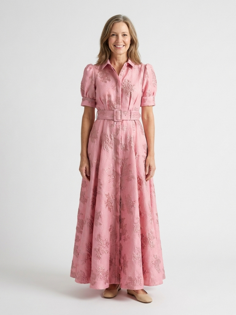 Xanthea | Kurzärmeliges Maxi- Hemdkleid mit Gürtel und Blumenmuster