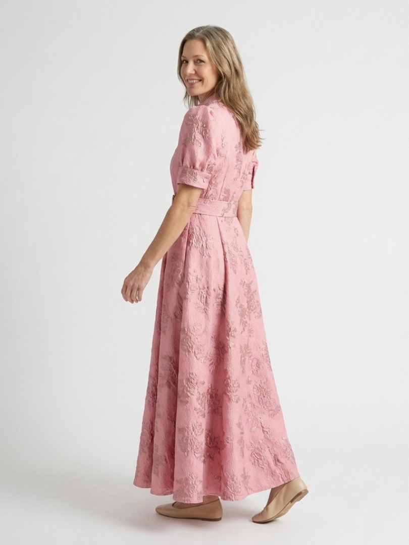 Xanthea | Kurzärmeliges Maxi- Hemdkleid mit Gürtel und Blumenmuster