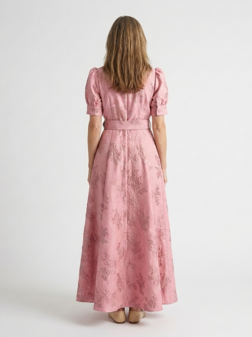 Xanthea | Kurzärmeliges Maxi- Hemdkleid mit Gürtel und Blumenmuster