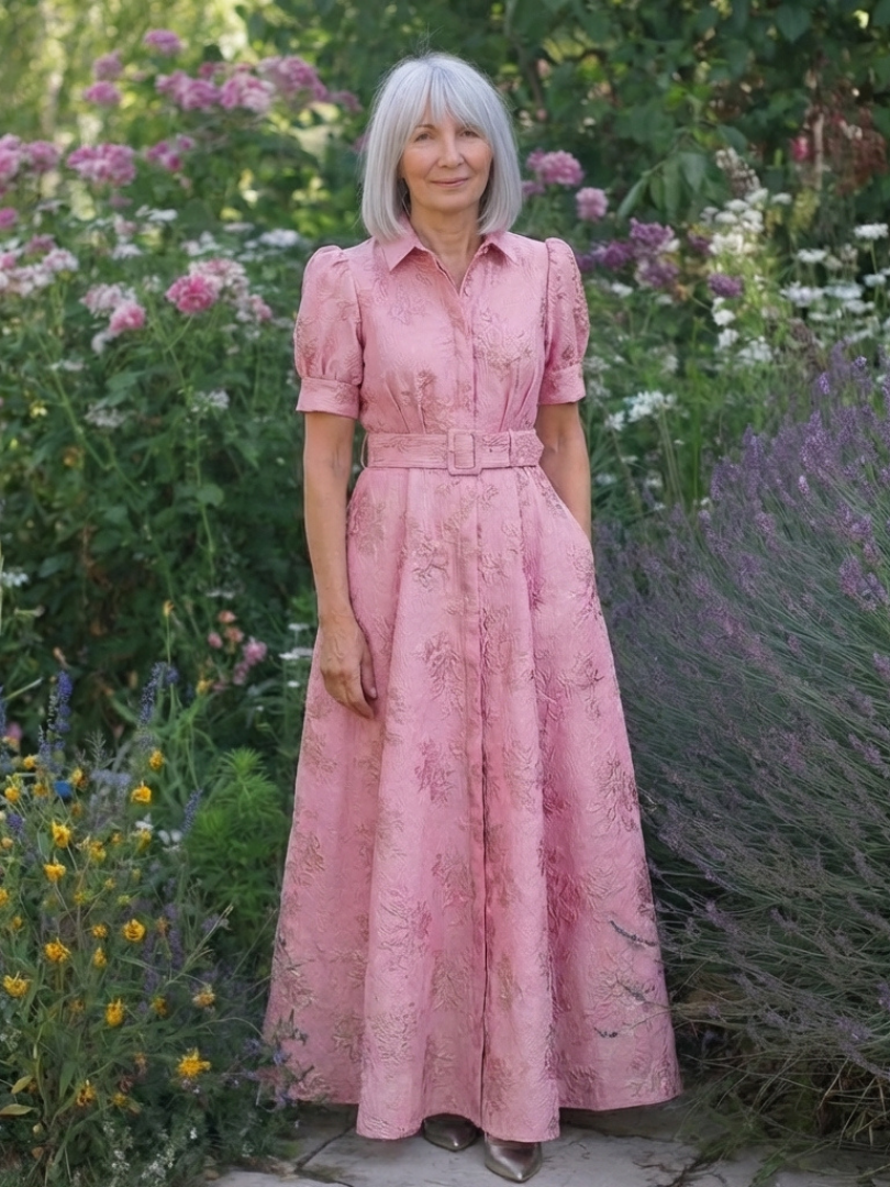 Xanthea | Kurzärmeliges Maxi- Hemdkleid mit Gürtel und Blumenmuster