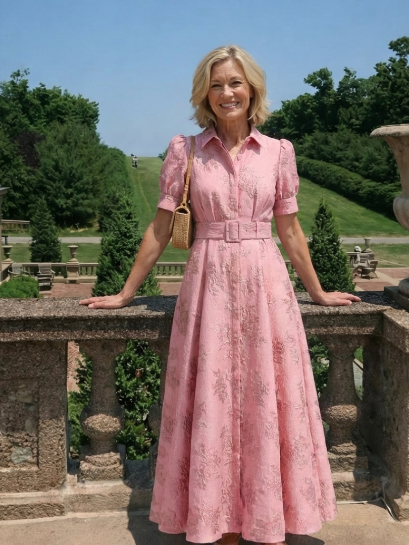 Xanthea | Kurzärmeliges Maxi- Hemdkleid mit Gürtel und Blumenmuster