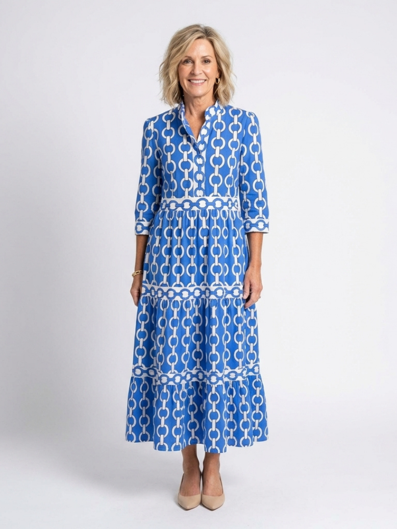Ysolde | Dreiviertel-Ärmel mit Kettenmuster Midikleid