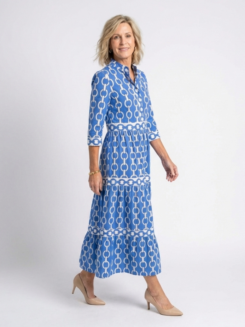 Ysolde | Dreiviertel-Ärmel mit Kettenmuster Midikleid