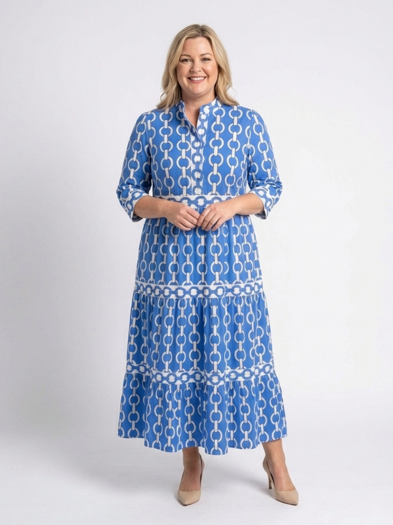 Ysolde | Dreiviertel-Ärmel mit Kettenmuster Midikleid