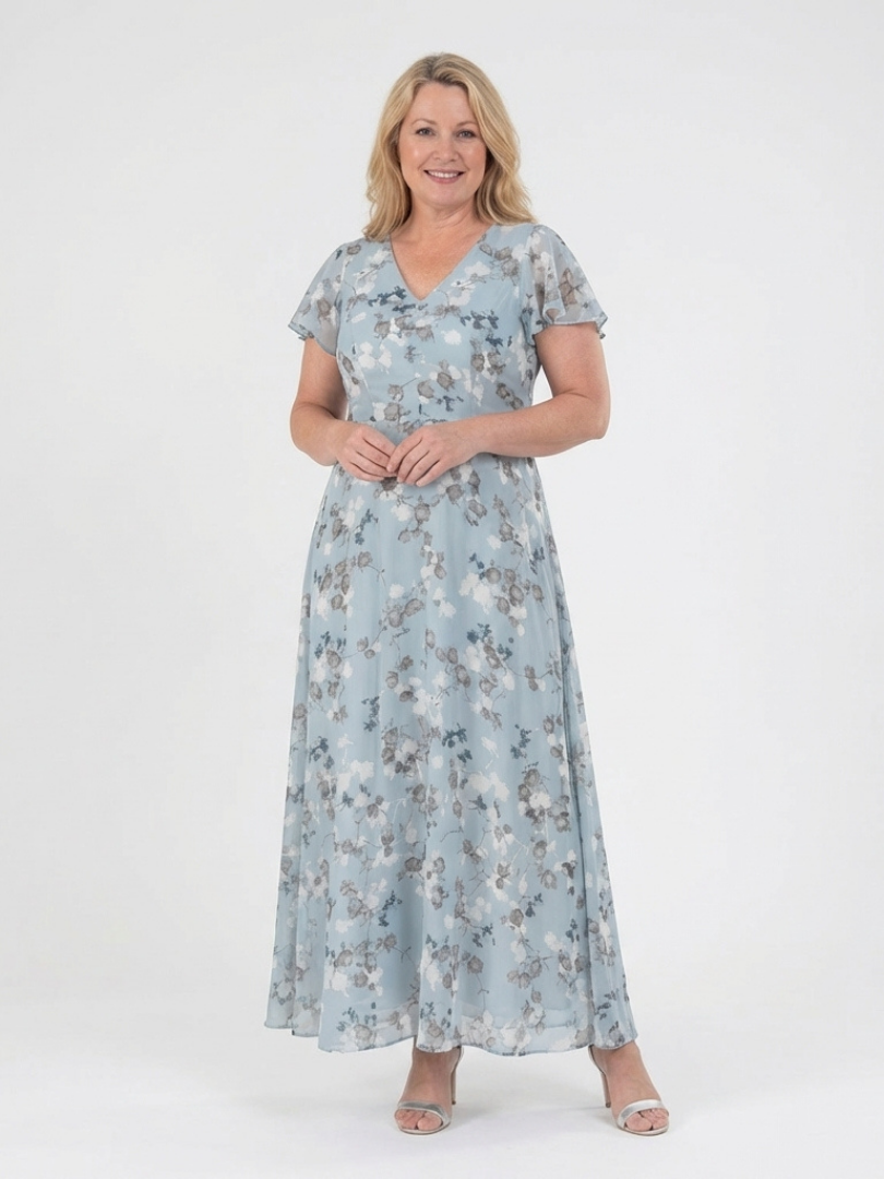 ISMERIA™ | Florales Chiffon Maxikleid