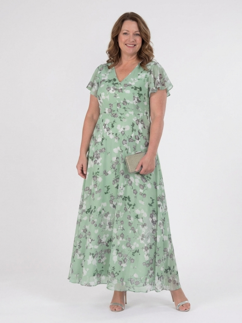 ISMERIA™ | Florales Chiffon Maxikleid