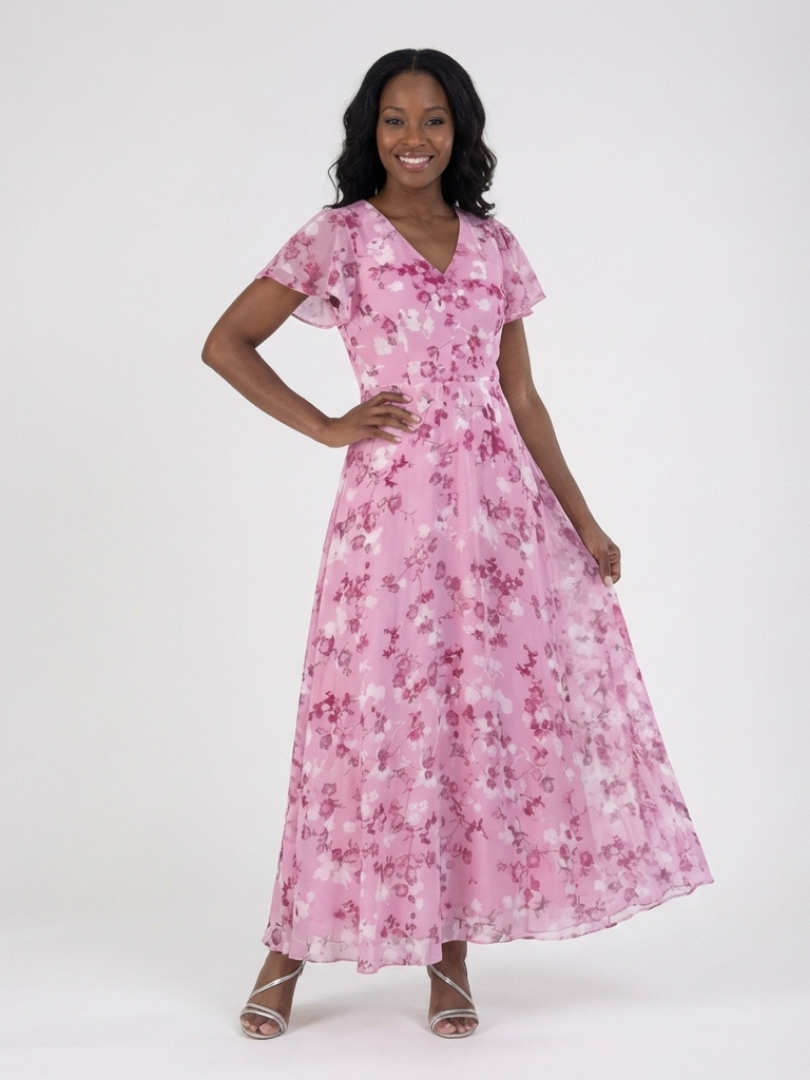 ISMERIA™ | Florales Chiffon Maxikleid