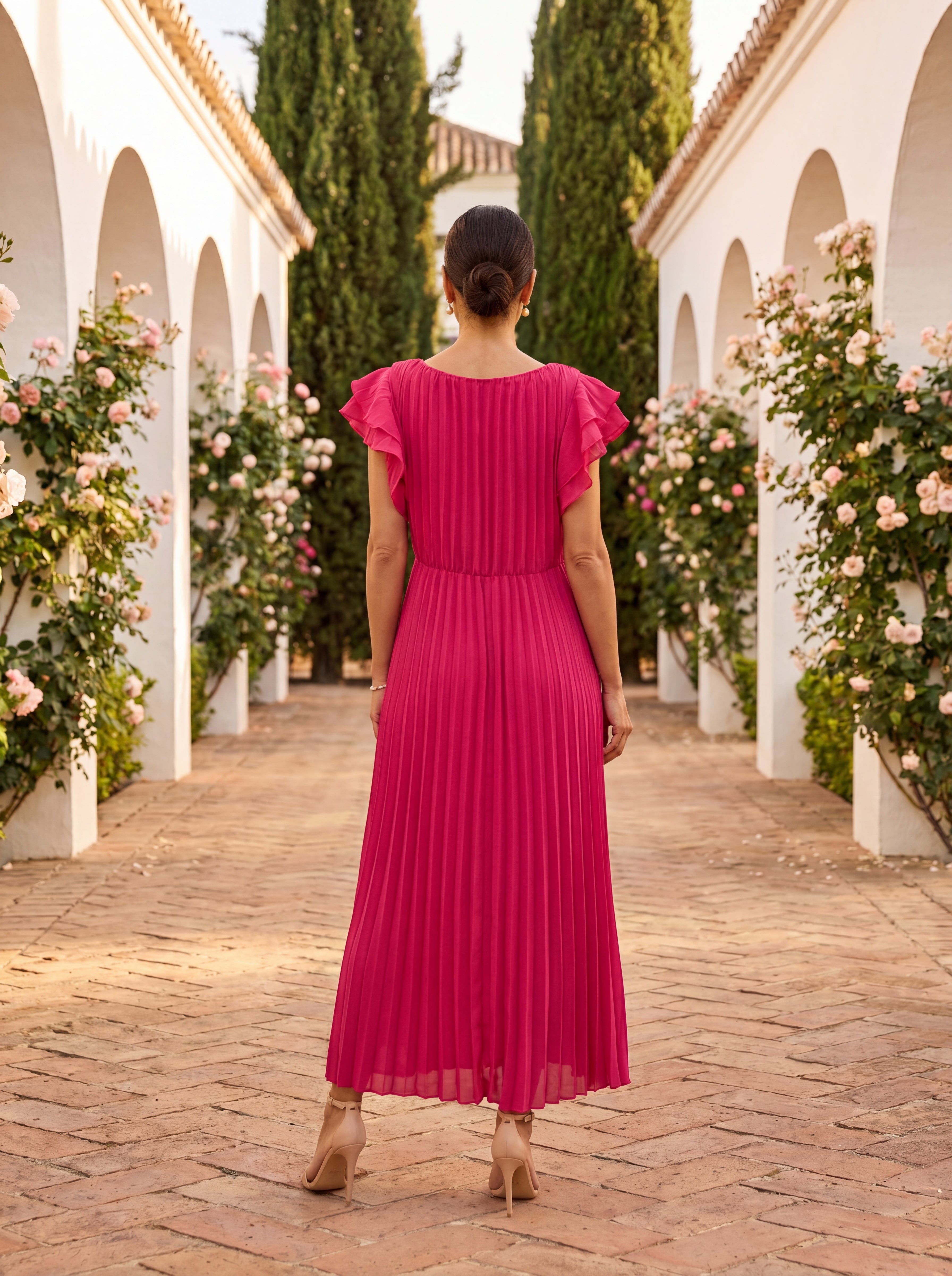 Seraphina | Elegante vestido maxi plissado com cintura atada