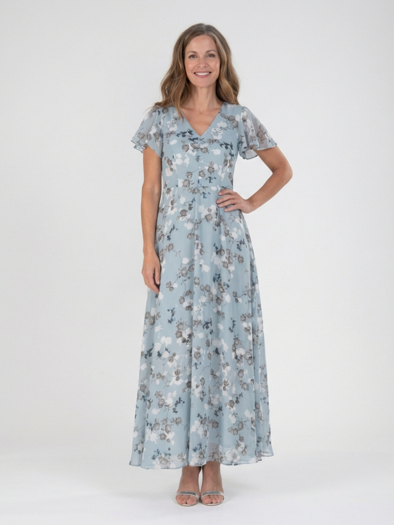 ISMERIA™ | Florales Chiffon Maxikleid