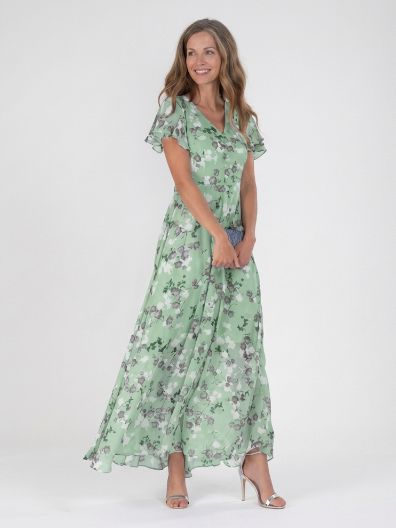 ISMERIA™ | Florales Chiffon Maxikleid