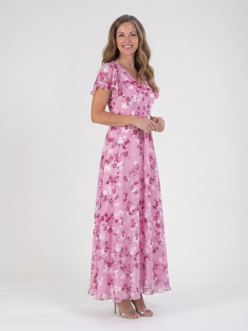 ISMERIA™ | Florales Chiffon Maxikleid
