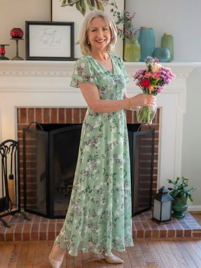 ISMERIA™ | Florales Chiffon Maxikleid
