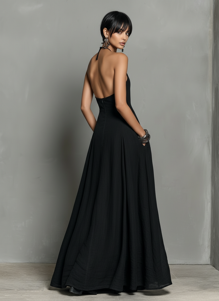 Minimalistisches Maxikleid aus Leinengemisch mit Neckholder