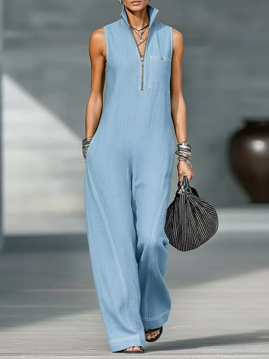 Ärmelloser Jumpsuit mit Stehkragen
