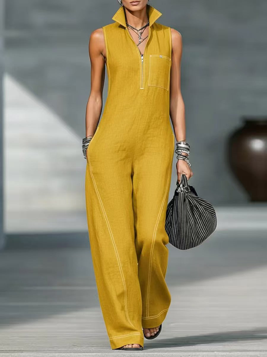 Ärmelloser Jumpsuit mit Stehkragen
