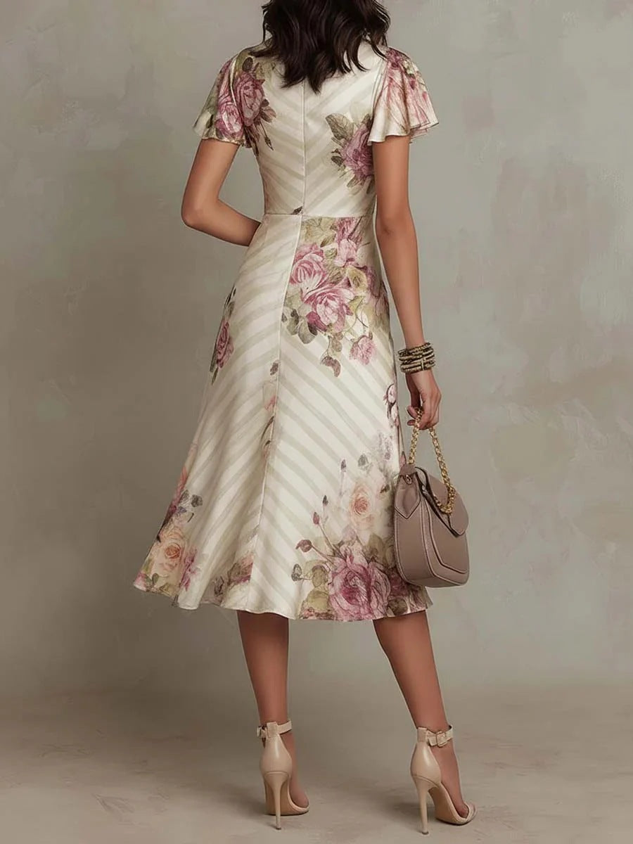 Elegantes, retro-inspiriertes Satin-Midikleid mit Blumenmuster