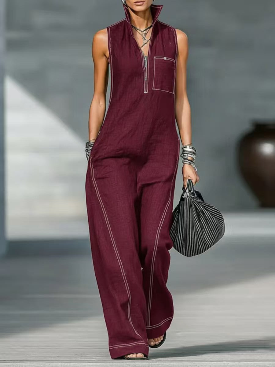 Ärmelloser Jumpsuit mit Stehkragen