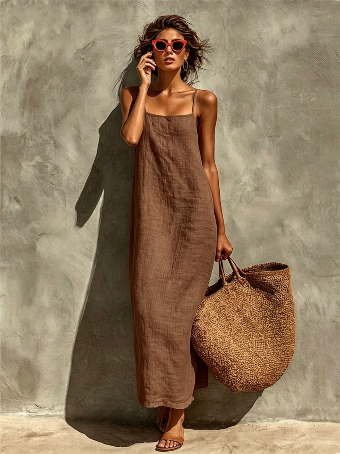 Vestido maxi de algodão com alças finas