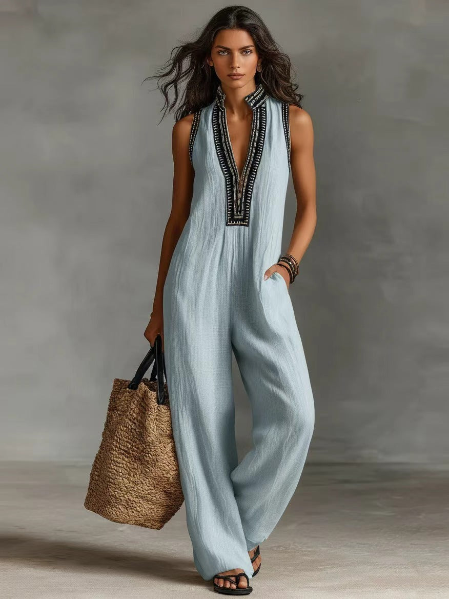 Damen-Leinen-Jumpsuit
