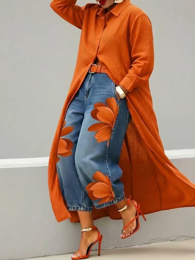 Chiara - Blumiges Hemdblusenkleid aus Denim im Set