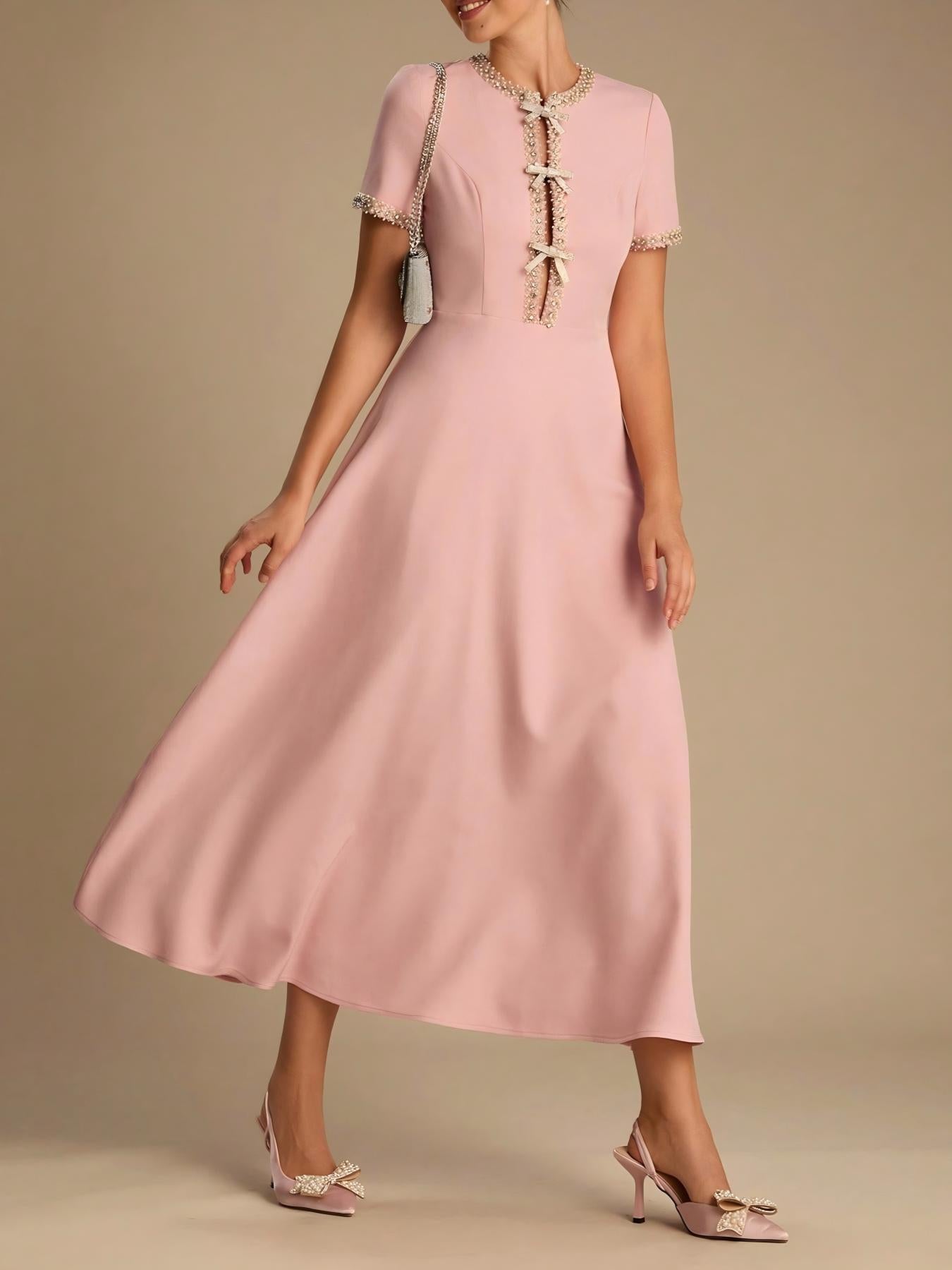 Elsa - Midi-Kleid mit Schleife und Kristallverzierung