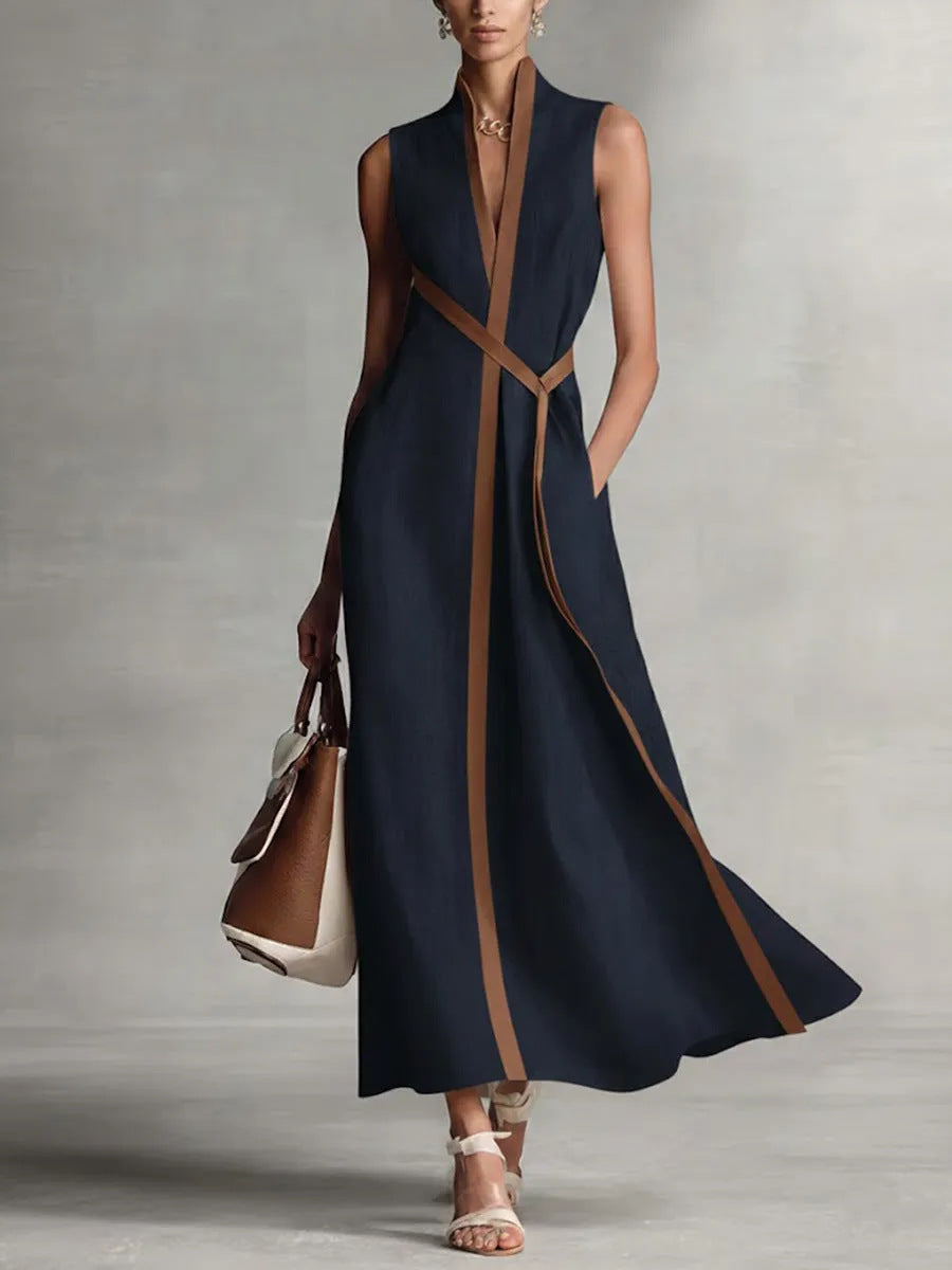 Kleid aus Baumwoll-Leinen mit Stehkragen