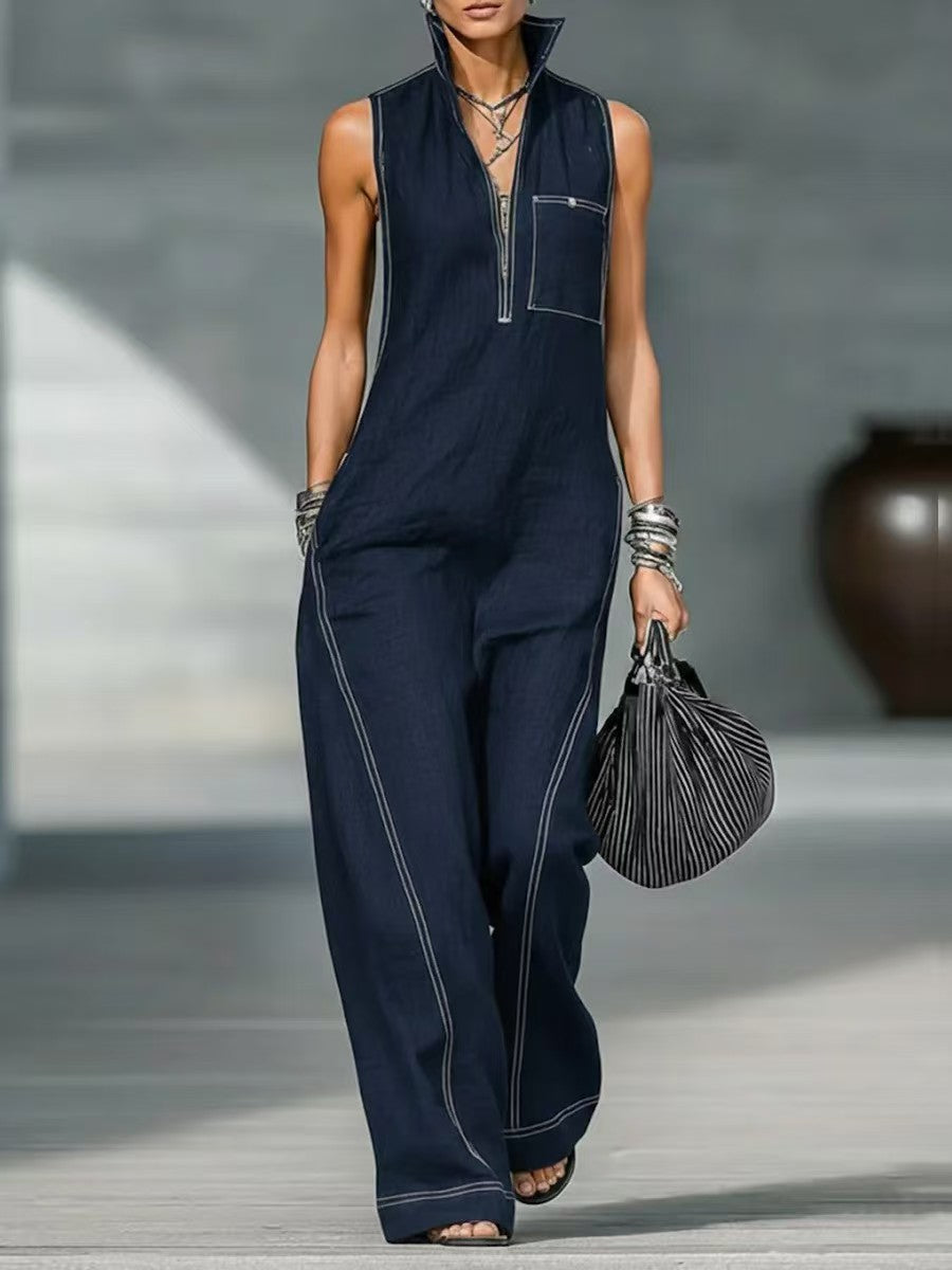 Ärmelloser Jumpsuit mit Stehkragen