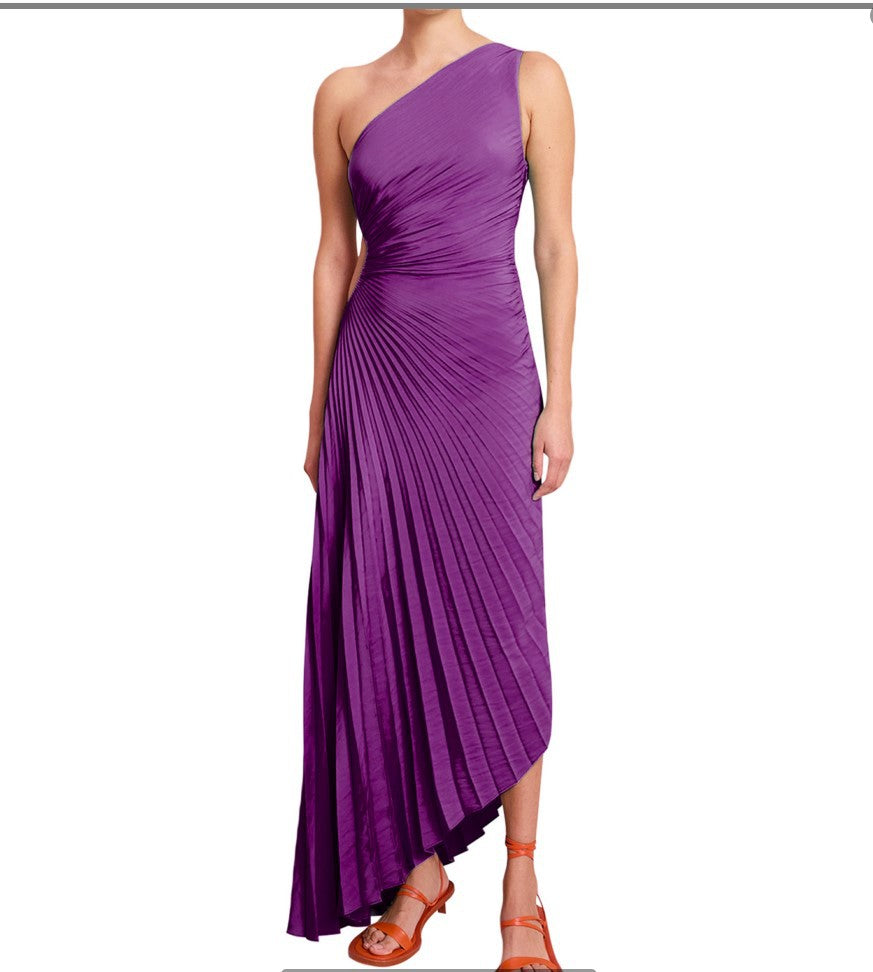 Sylviana - Ein-Schulter Plissiertes Midi-Kleid