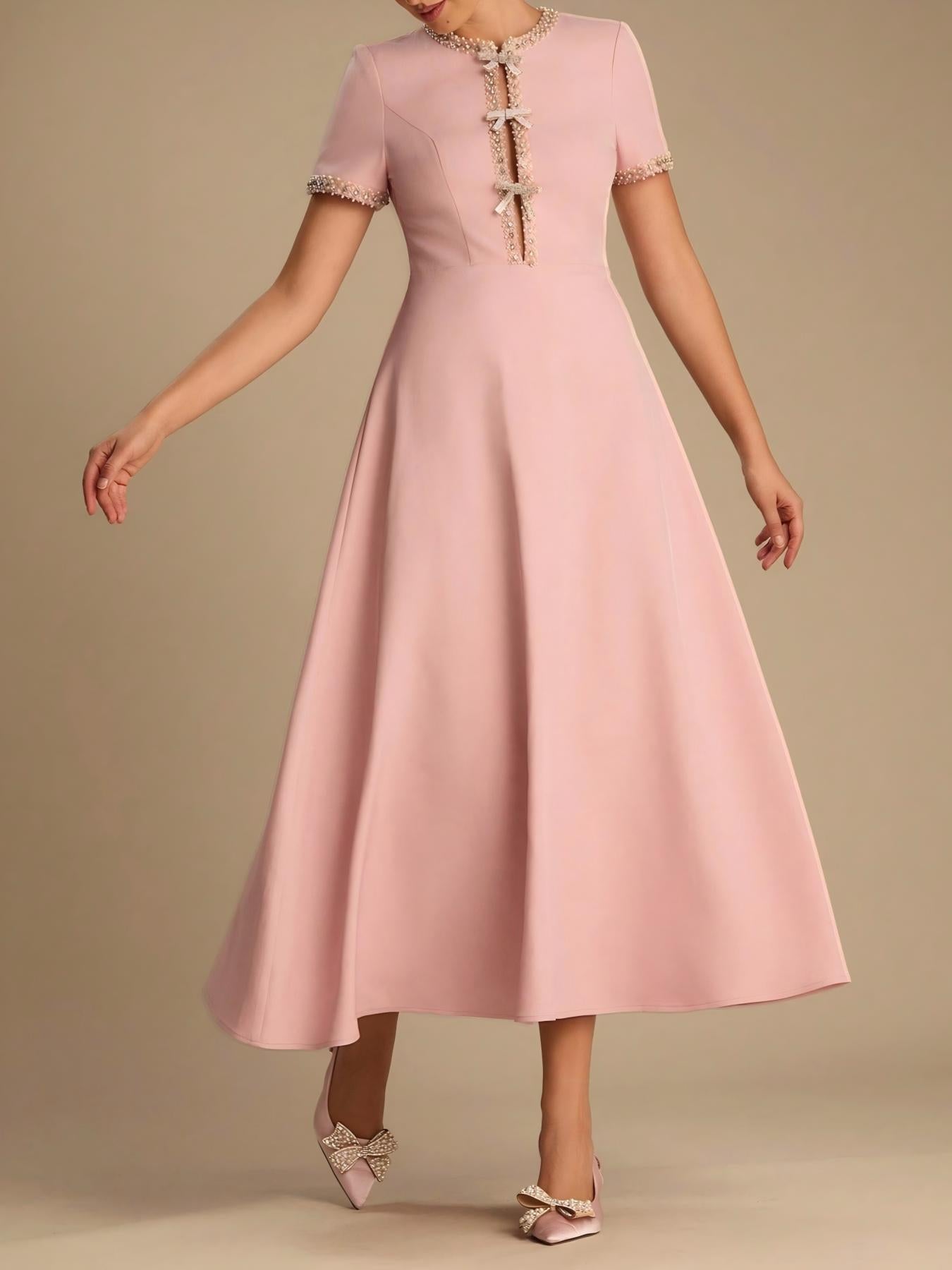 Elsa - Midi-Kleid mit Schleife und Kristallverzierung