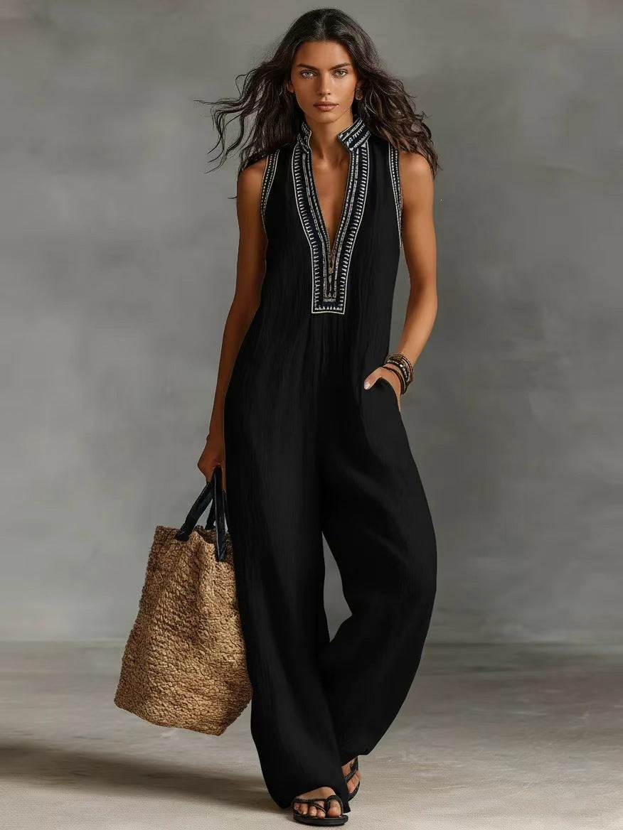 Damen-Leinen-Jumpsuit