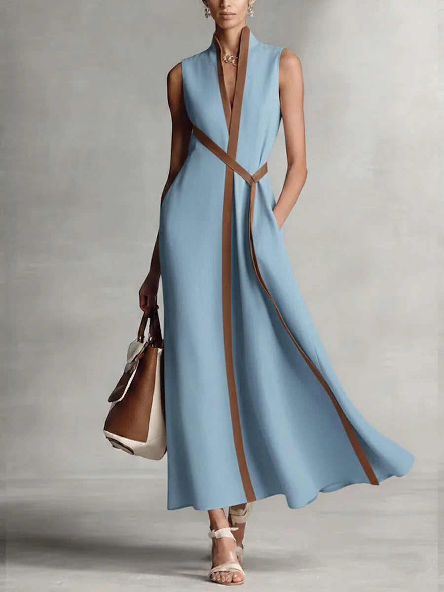 Kleid aus Baumwoll-Leinen mit Stehkragen