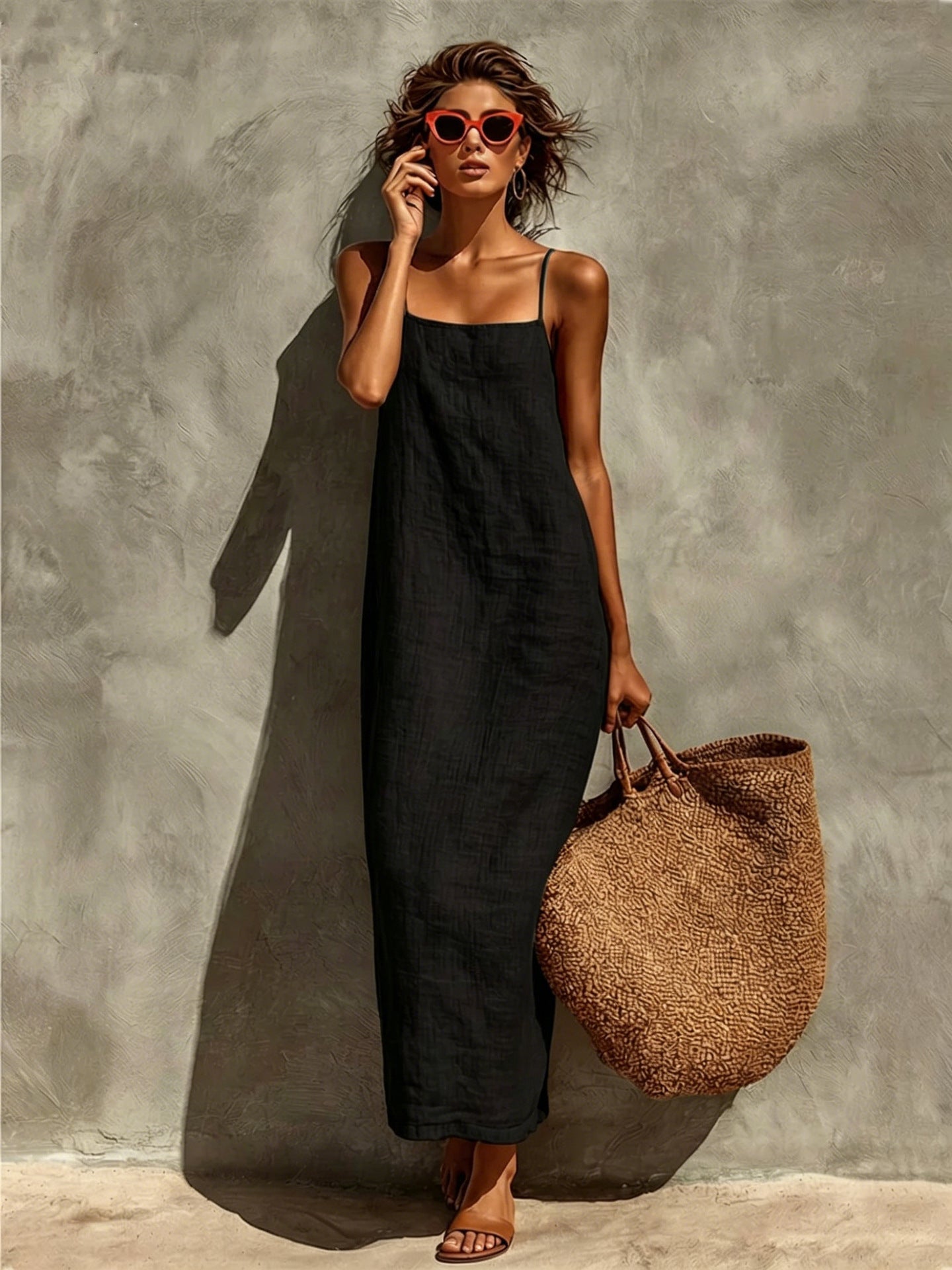 Vestido maxi de algodão com alças finas