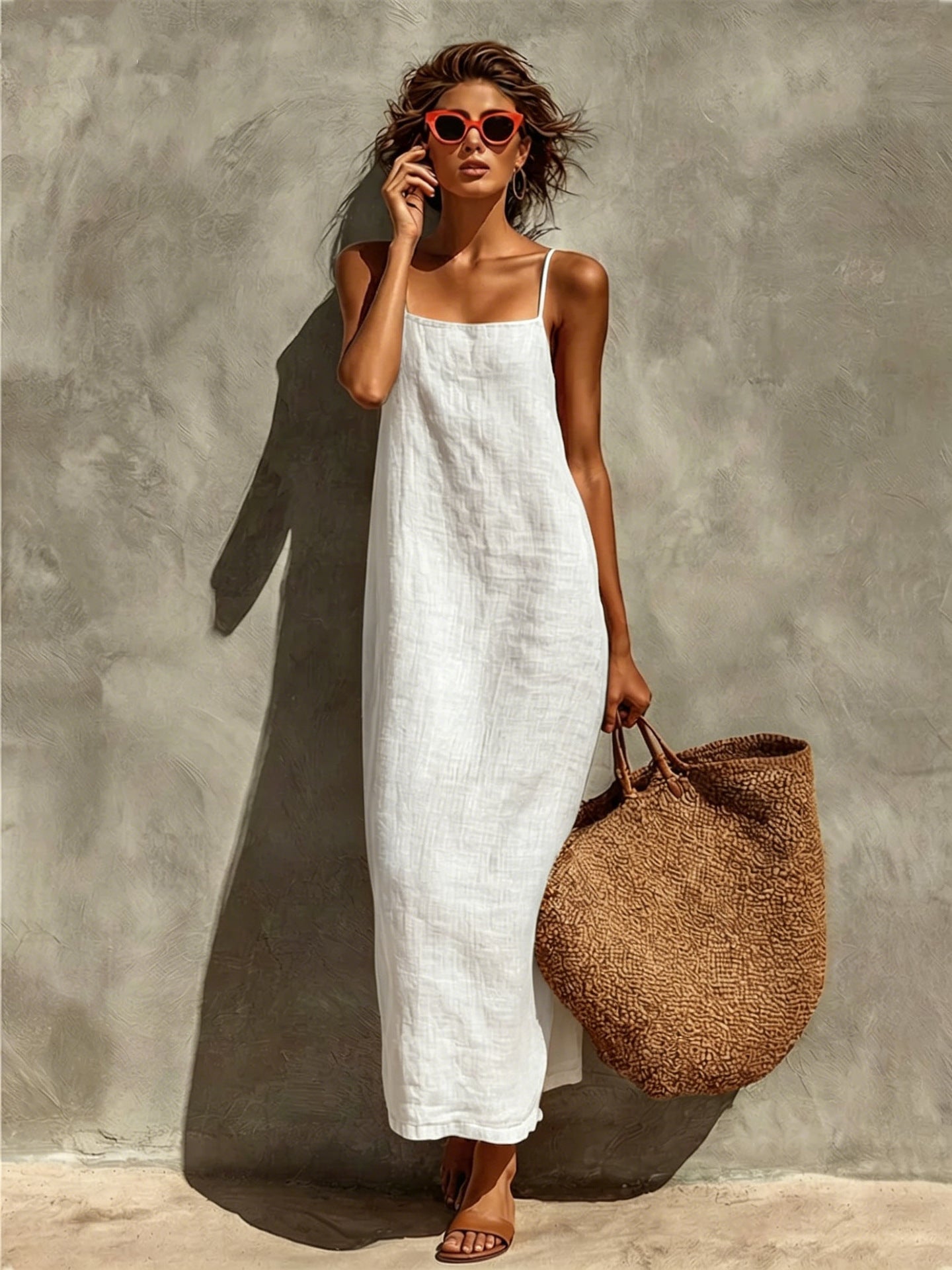 Vestido maxi de algodão com alças finas