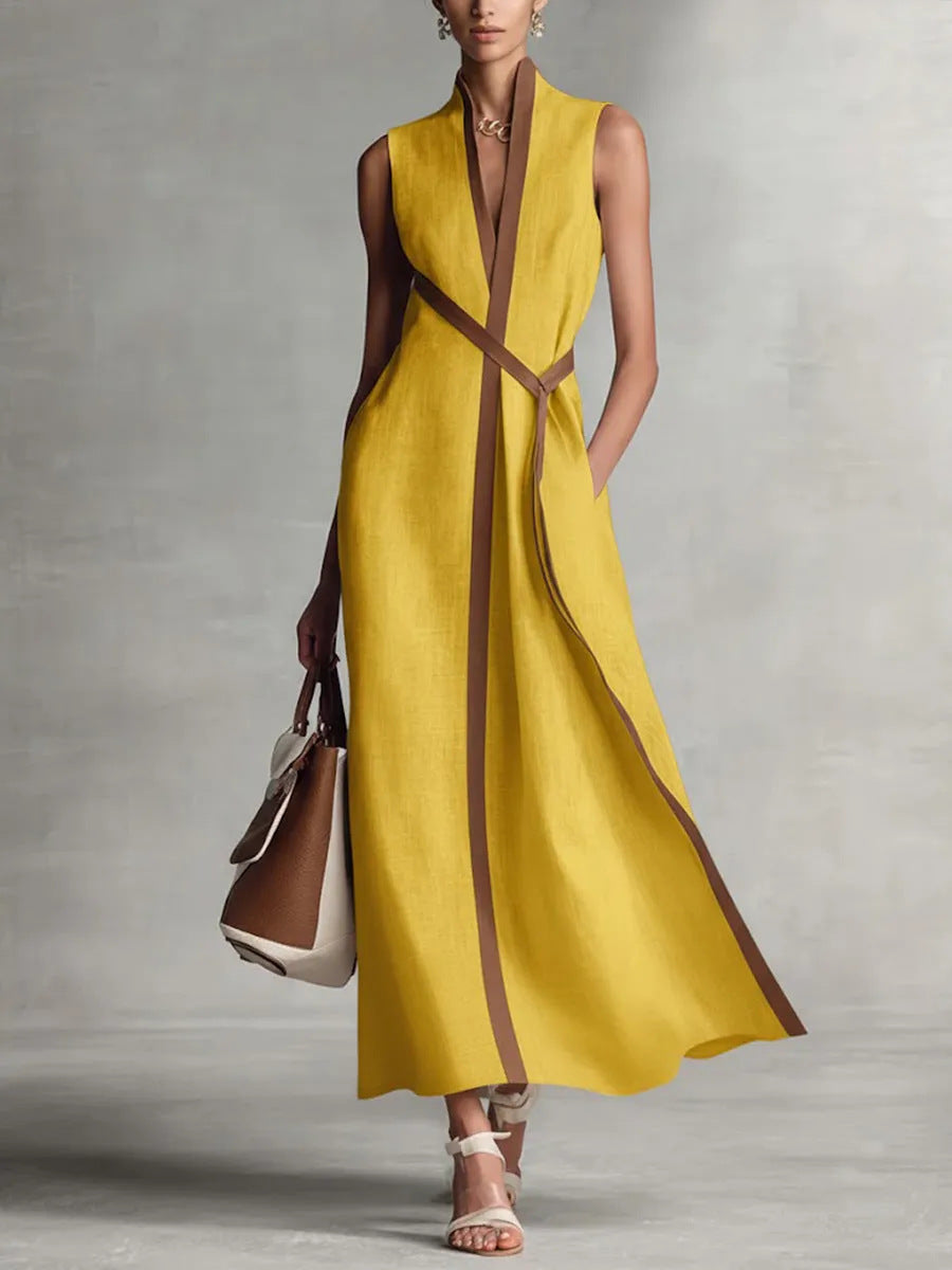 Kleid aus Baumwoll-Leinen mit Stehkragen