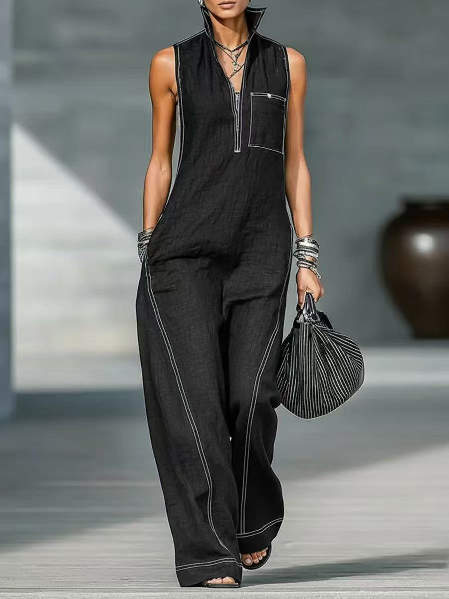 Ärmelloser Jumpsuit mit Stehkragen
