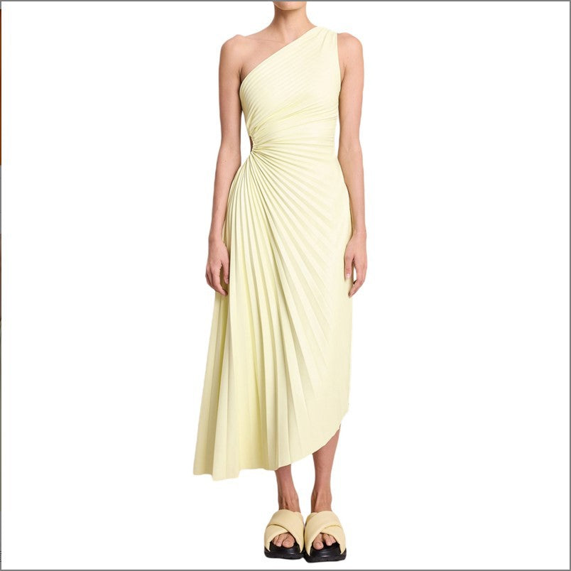 Sylviana - Ein-Schulter Plissiertes Midi-Kleid