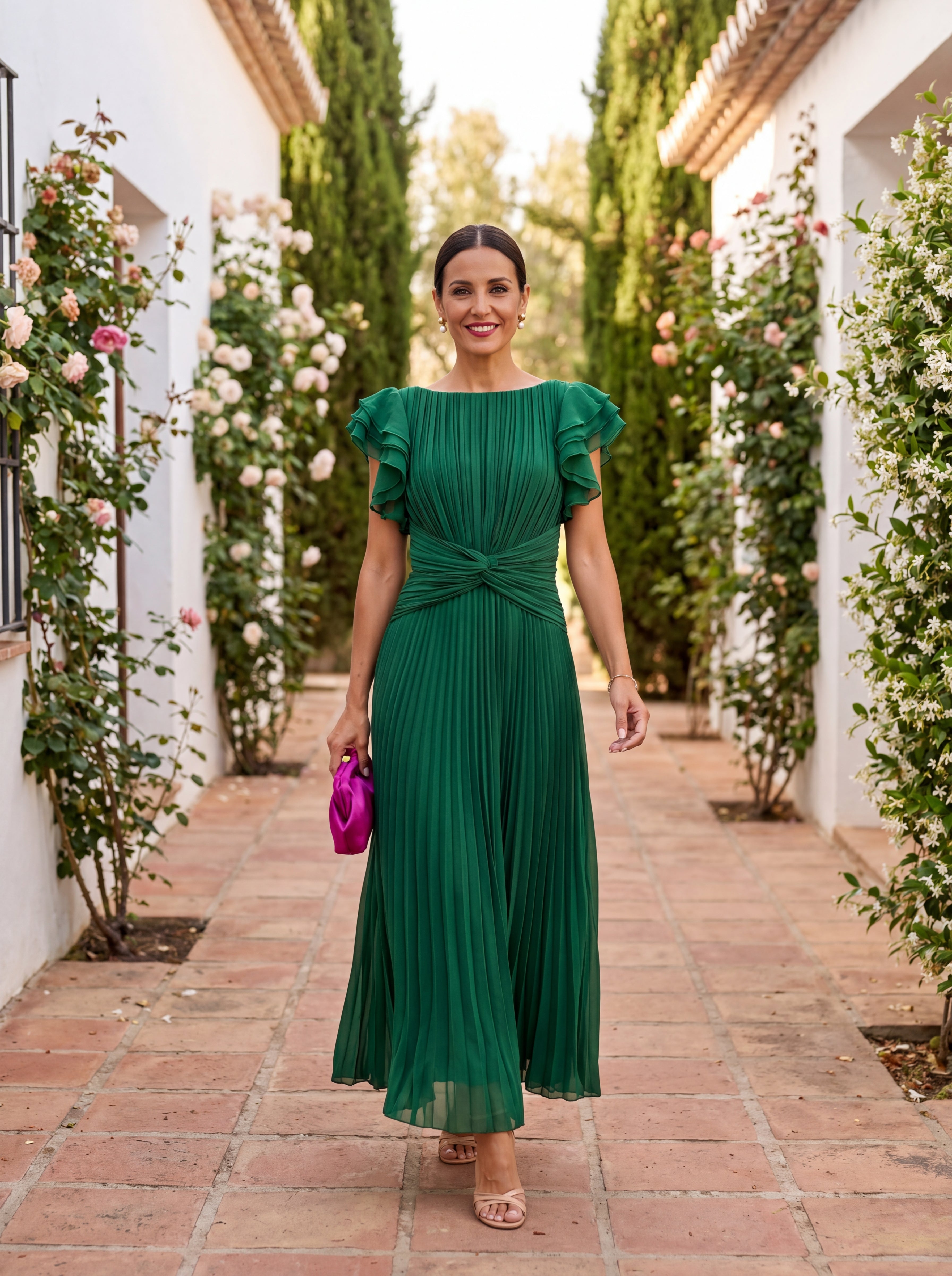 Seraphina | Elegante vestido maxi plissado com cintura atada