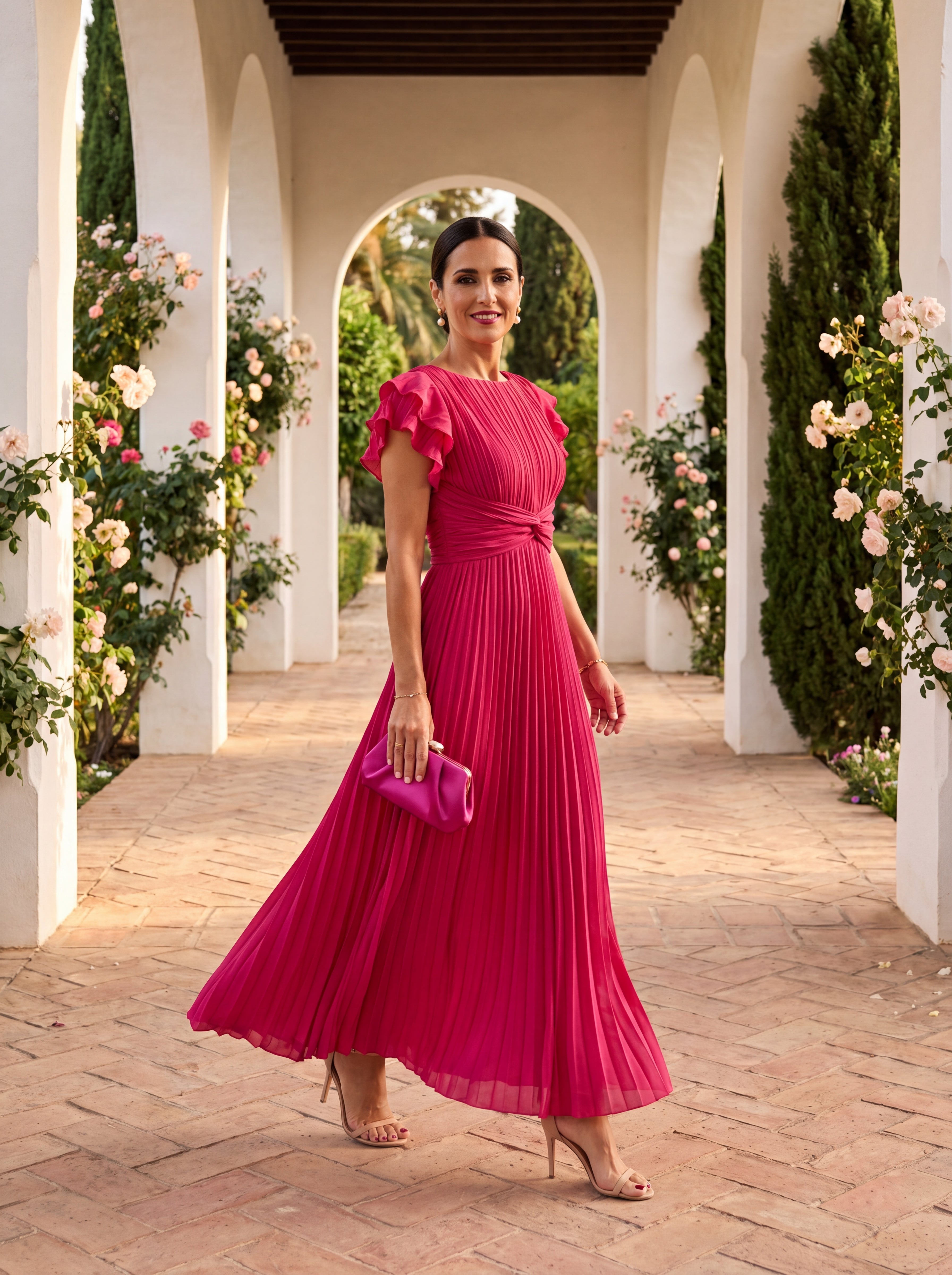 Seraphina | Elegante vestido maxi plissado com cintura atada
