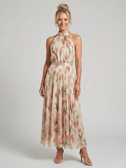 Aurelle | Blumenmuster Midi Kleid mit Neckholder