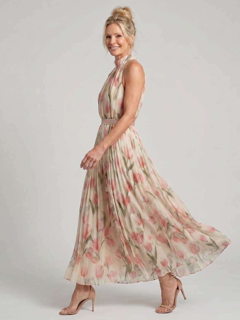 Aurelle | Blumenmuster Midi Kleid mit Neckholder