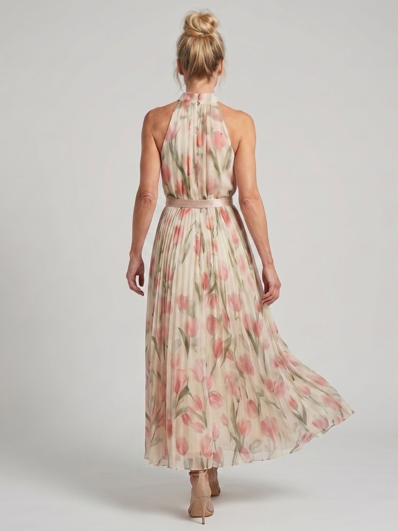 Aurelle | Blumenmuster Midi Kleid mit Neckholder