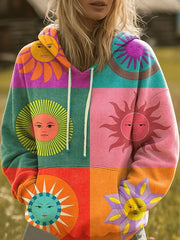 Thalindra | Sweatshirt com Capuz e Estampado Arco-Íris em Raios de Sol