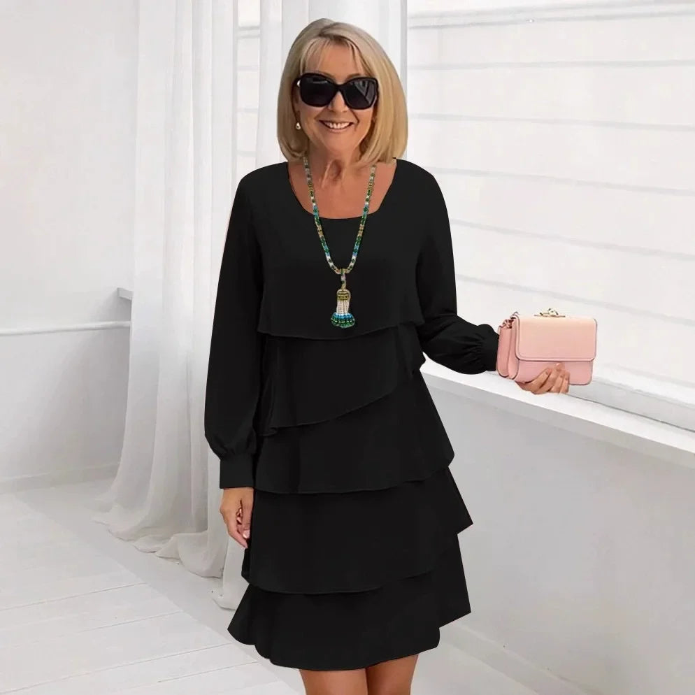 Margaret | Elegantes Komfort-Rüschen-Kleid mit langen Ärmeln