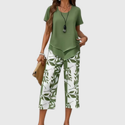 Avy™ | Casual Leaf Print Zweiteiliges Set