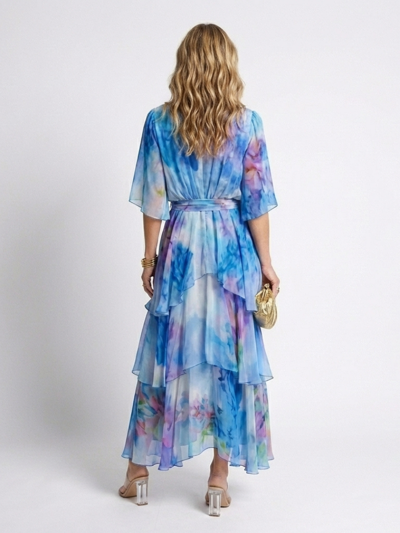Calista | Durchsichtiges, geschichtetes V-Ausschnitt-Krawatten-Maxikleid